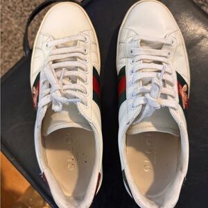 Gucci White Sneakers with Red and Green Accents